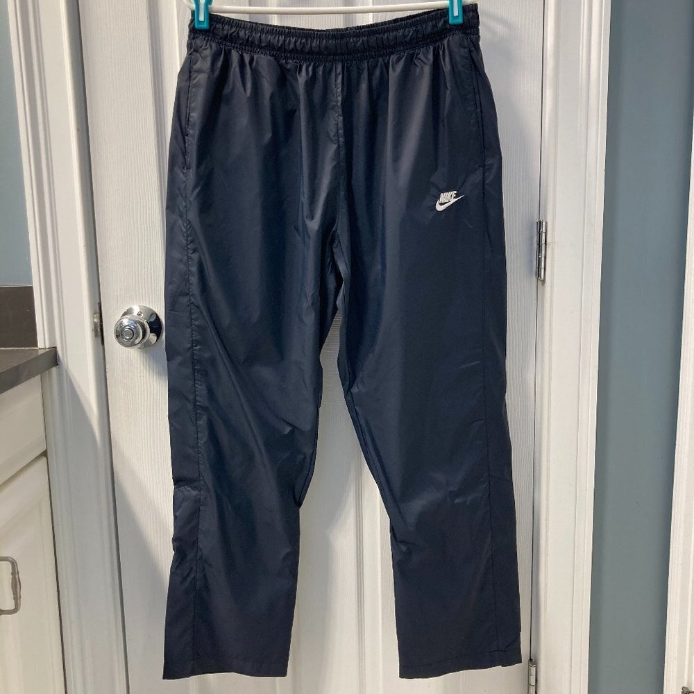 Nike Old School Nylon Lined Athletic Track Pants Dark Navy Blue Size Large